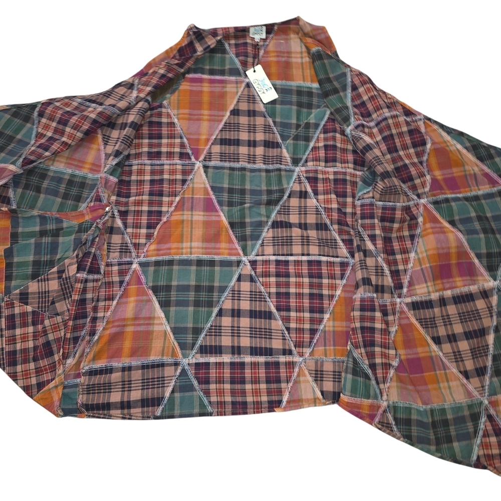 Jaded Gypsy Look Of Love Patchwork Plaid Vest One Size Asymmetrical Boho Cotton - Picture 7 of 14